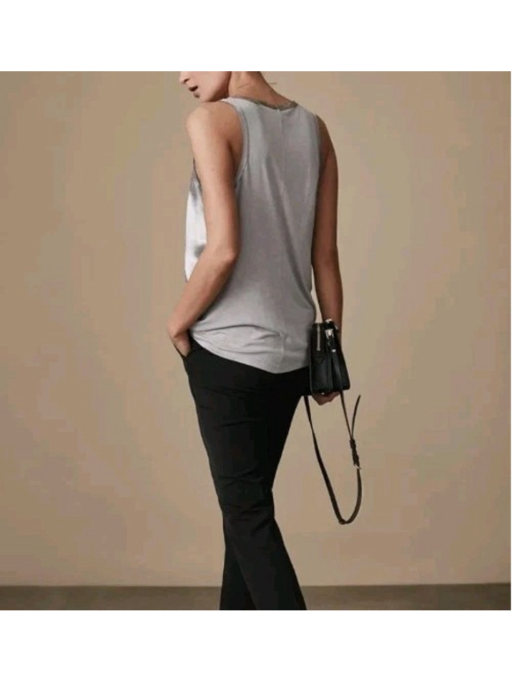 Reiss Metallic Silver Sleeveless Tank Top Sz M Shimmer Scoop Neck Quiet Luxury - Picture 2 of 10